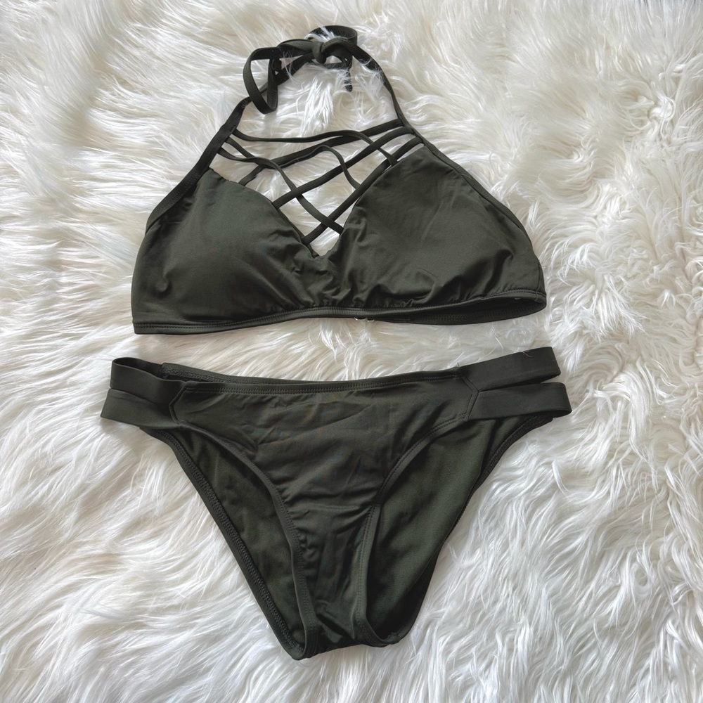 Olive Green Criss Cross Strappy Bikini